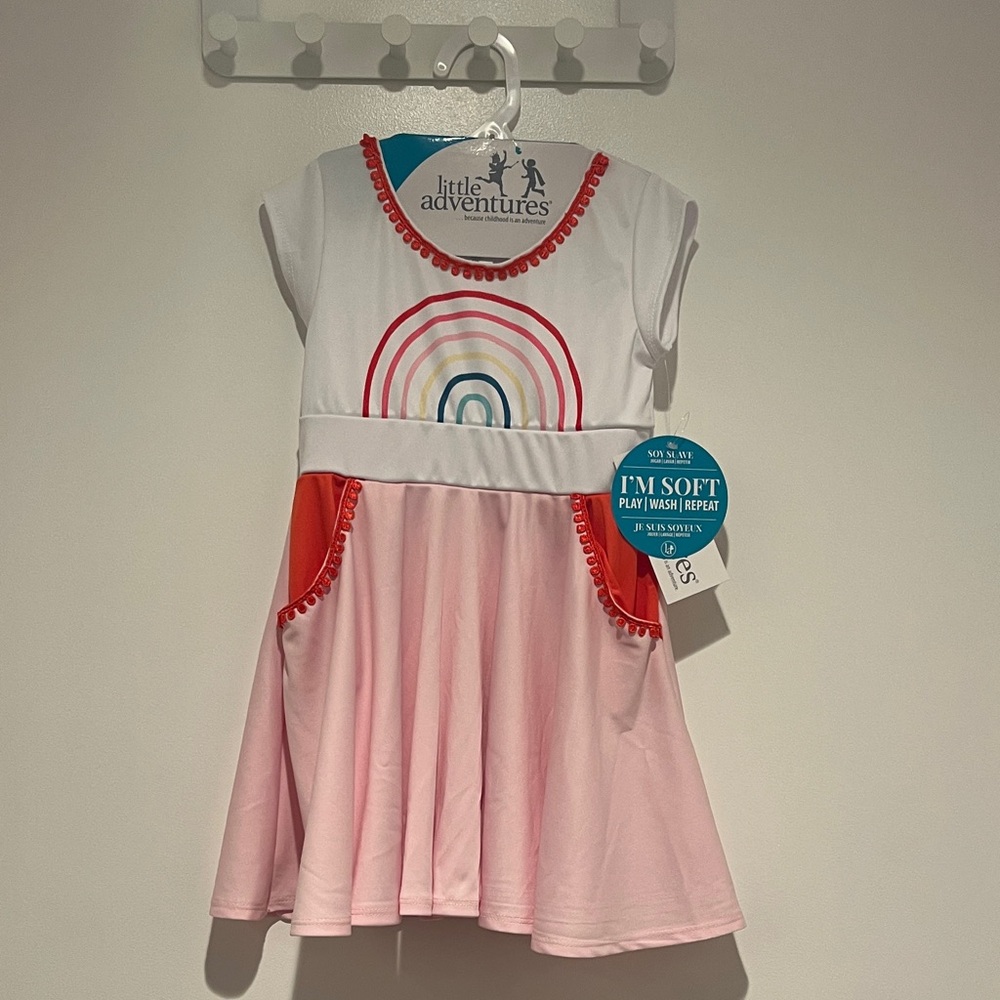 Little Adventures Rainbow Delight Dress - Pink and White